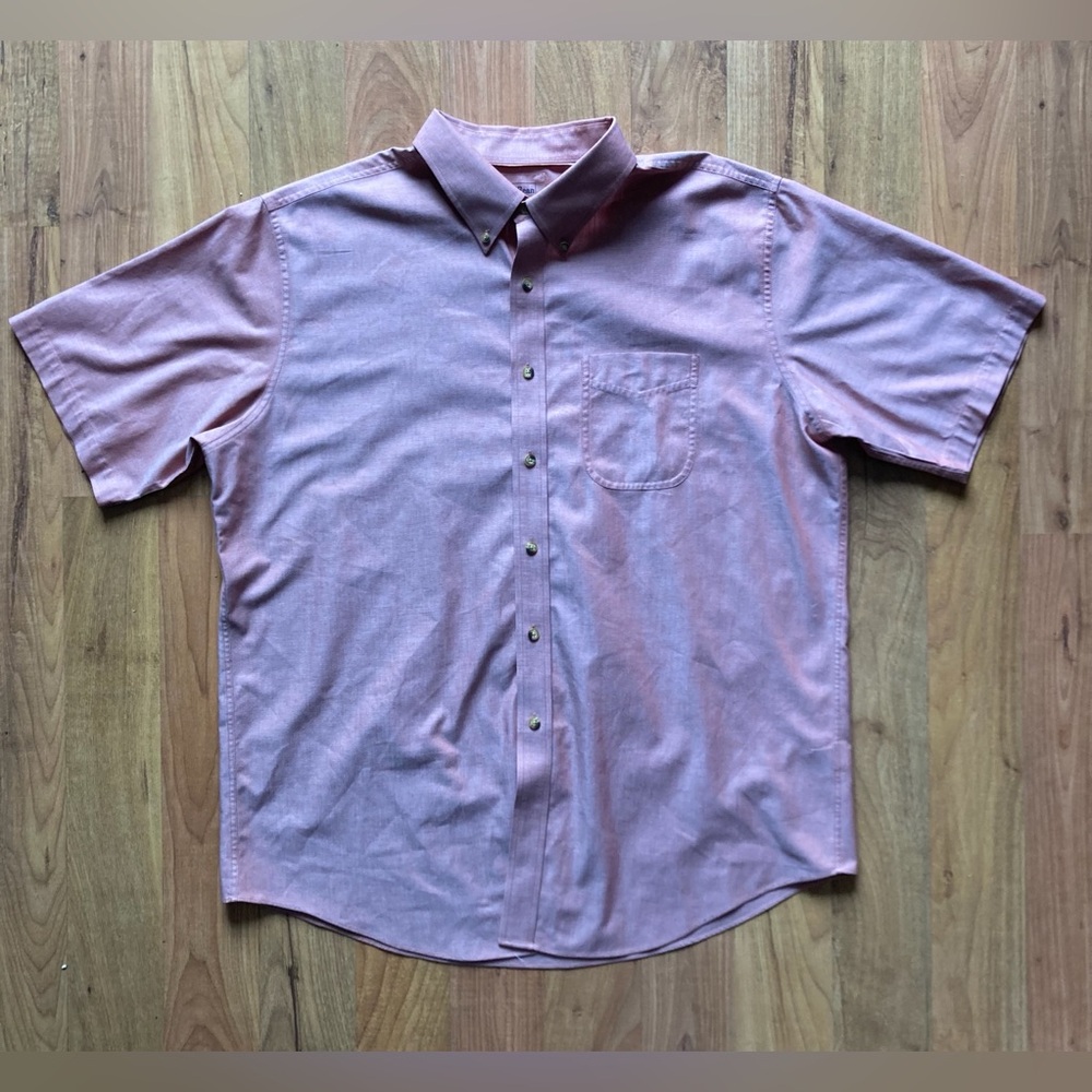 LL Bean Trim Fit Cotton Mens XL Oxford Pink Short Sleeve Button Down Shirt
